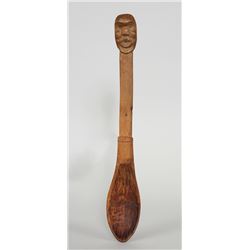 Kwakwaka'wakw Potlatch Yew Wood Spoon Carved with D'sonoqua Handle ca. 1920s 15" L. 2 1/4" W.  Good 