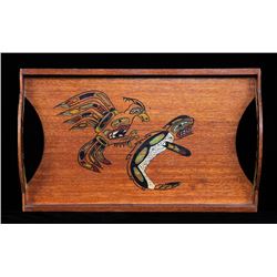 Northwest Coast Painted Tray with Eagle Killer Whale Design 10"x 16 1/2"  Good Condition