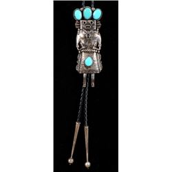 Hopi Silver and Turquoise Kachina Bolo Tie 4" H.  Good Condition