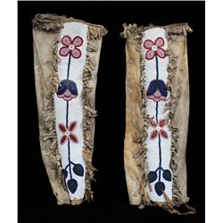 Pair of 19TH C. Beaded Leggings with Floral Design17 1/2" H.  Good Condition with Very Minor Bead Lo