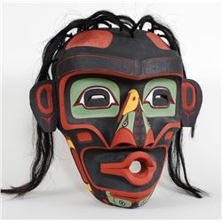 Stan Hunt Kwagiulth D'sonoqua Mask Carved with a Frog on the Bottom and Eagle on Nose - Fort Rupert,