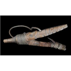 19TH C. Tlingit Halibut Hook Depicting The  Earthquake Legend  Worm 10 1/2  L.  Good Condition