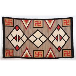 Navajo Rug with Geometric and Rolling Log Design 54"x 92"  Good Overall Condition with Minor Stain a