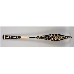 Northwest Coast Painted Raven Clan Paddle Made by Maynard Johnny 65 1/2" L. 7" W.  Good Condition