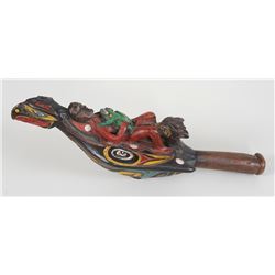 Simon Charlie Carved Yew Wood Raven Rattle - Signed 15 1/2" L. 5" W.  Good Condition