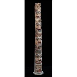 Early Haida Hollow Back Maple Wood Totem Carved with Three Watchmen, Wasco with Halibut in Mouth, Ra
