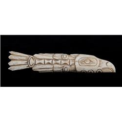19TH C. Northwest Coast Shaman's Amulet Depicting a Thunderbird 6 1/4" L. 1 1/8" W.  Good Condition