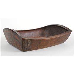 Superb 19TH C. Northwest Coast Potlatch Bowl Carved and Painted on Both Ends with Natural Pigment an