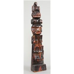 19TH C. Tlingit Totem Carved with Strong Man Legend of Shaman Splitting a Seal 19 3/4" H. 4 1/4" W. 