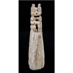 19TH C. Northwest Coast Shaman's Bone Amulet Depicting a Bear 6 1/2" L. 1 3/4" W.  Good Condition