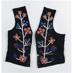 19TH C. Vest Panels Beaded with Floral Motif 23" H.  Fair Condition with Loss to Trade Cloth, Minor 