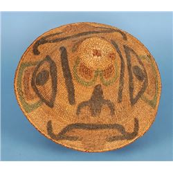 Mid 19TH C. Bella Coola Painted Basketry Hat 15 1/2" W. 6" H.  Good Condition with Minor Loss to Ins