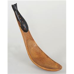 Kwakiutl Carved Wood Spoon with Whale Handle Signed Mungo Martin 7 1/2" L. 1 3/4" W.  Good Condition