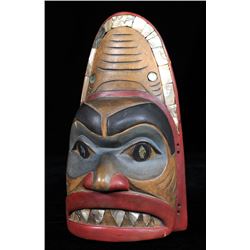 Carved Shark Frontlet with Abalone Inlay Signed Lavalle 9" H 5" W.  Good Condition
