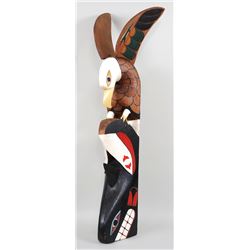 Northwest Coast Totem Carved with Whale, Eagle and Lizard Attributed to Willie George 62 3/4" H. 19 