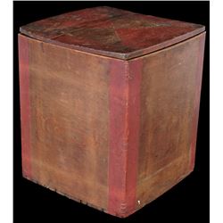 Tlingit Bent Wood Box ca. 1880 Painted with Red Corners and Triangle Design on Lid, Family Provenanc