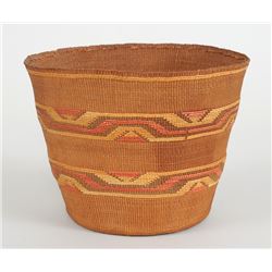 Tlingit Basket with Geometric Polychrome Design 6 3/4" D. 5 1/4" H.  Fair Condition