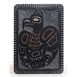 Haida Argillite Dish with Thunderbird Design Carved by Pat Dixon 2 1/2"x 3 1/2"  Fine Condition