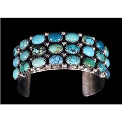Navajo Silver and Row Turquoise Bracelet Made by Danny Clark 46 GMS 5 3/8" L. 1" W. 1 3/8" Gap  Fine