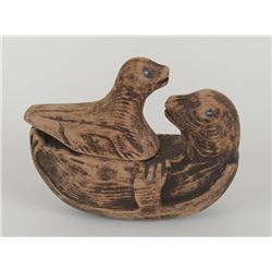 19TH C. Northwest Coast Carved Seal Effigy Snuff Box 5" L. 4" H.  Good Condition