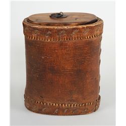 19TH C. Athabaskan Birch Bark Container, Sinew Stitched with Lid 8" H. 6 1/2" W.  Good Condition