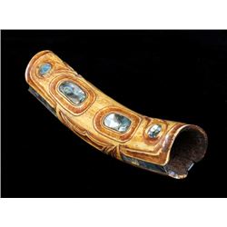 Northwest Coast Carved and Inlaid Soul Catcher Approx. 6" L.  Good Condition