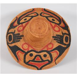 Painted Potlatch Hat Given Out at Frank Baker's Potlatch, Alert Bay, B.C. 18 3/4" D. 9" H.  Good Con