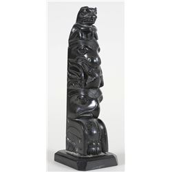 Lewis Collinson Argillite Totem Carved with Three Figures 6 3/8" H. 2" W.  Fair Condition