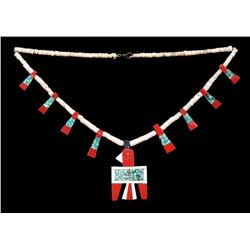 Santo Domingo Pueblo Hardstone Necklace with a Bird Pendant ca. 1930's