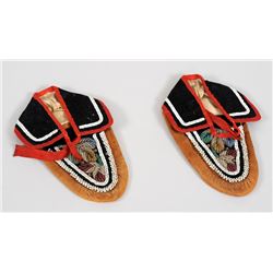 Pair of 19TH C. Beaded Moccasins with Beaded Panels Detached 9" L.  Good Condition