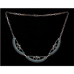 Zuni Petit Point Silver and Turquoise Necklace 18" L. Open  Good Condition