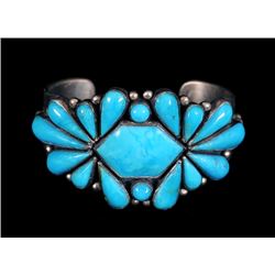 Navajo Silver and Turquoise Bracelet - Park Sento 80 GMS  5" L. 1 1/2" W. 1" Gap  Fine Condition