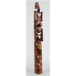 Tlingit Totem Carved with Five Figures 39" H. 4 1/2" W.  Fair Condition