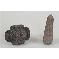 Figural Stone Maul 4 1/2" L. and Unusual Stone Implement 3 1/2" L. - Phil Thiemer Collection