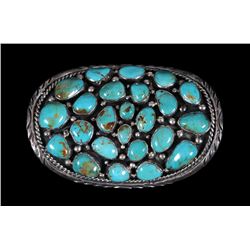 Large Navajo Silver and Turquoise Bracelet Stamped J P 6 1/4" L. 3 7/8" W. 1" W. Gap  Good Condition