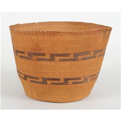 Tlingit Basket with Key Step Design 7 1/4" D. 5 1/4" H.  Fair Condition