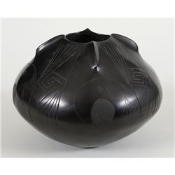 Blackware Pot Made by Cecia Lopez 8" D. 6" H.  Good Condition with Minor Scuff Marks