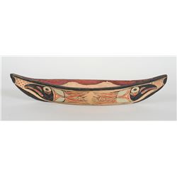 Northwest Coast Canoe with Painted Bird Design 15" L. 3 1/2" W.  Good Condition