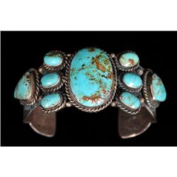 Navajo Silver and Turquoise Bracelet 64 GMS 5 1/2" L. 2" W. 1 1/4" Gap  Good Condition