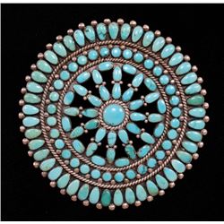 Zuni Silver and Turquoise Cluster Brooch Signed 1962 HI 3 1/8"x 3 1/8"  Good Condition