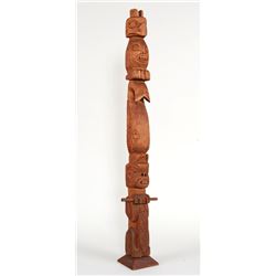 Northwest Coast Totem Carved with Thunderbird, Bear and Beaver 45 1/2" H.  Good Condition