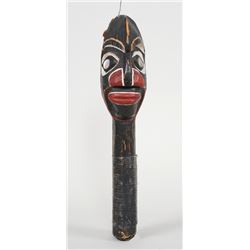 Salish Carved Rattle Depicting a Shaman 13" H.  Good Condition