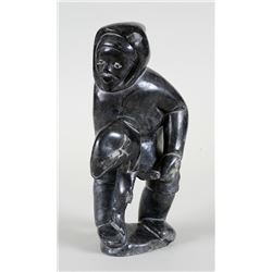Inuit Carved Hunter with Fish - Signed Illegibly 10 1/2"  Fair Condition