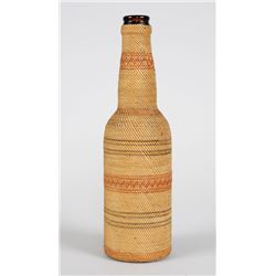 Makah Basketry Covered Bottle with Geometric Design 9 1/2" H. 2 3/4" D.  Good Condition