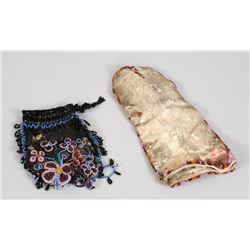 Beaded Pouch with Floral Design and a Section of a Pipe Bag Both ca. 1900   As Is