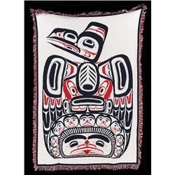 Bill Reid Design Cotton Blanket with the Children of the Raven Design, Originally Made in 1976 for t