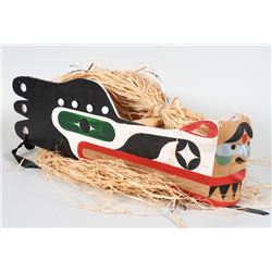 Nuu-chah-nulth Red Cedar Wolf Dance Headdress with Painted Lightning Snake 28" L. 10" W. 8" H.  Good