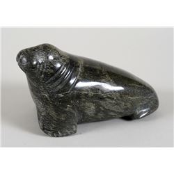 Inuit Carving of a Walrus Signed in Syllabic 8" L. 4 1/4" H.  Good Condition Missing Tusks