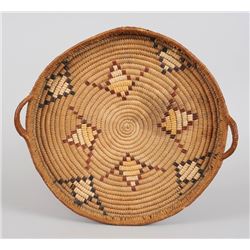Lillooet Handled Basketry Tray with Imbricated Arrow Design 18" W.  Fair Condition