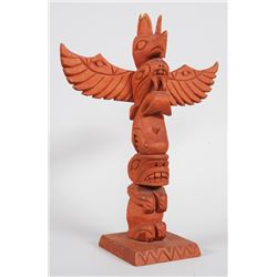 Nuu-ahah-nulth Totem Carved with Thunderbird, Killer Whale and Bear ca. 1950's 14 1/2" H. 11" W.  Fa